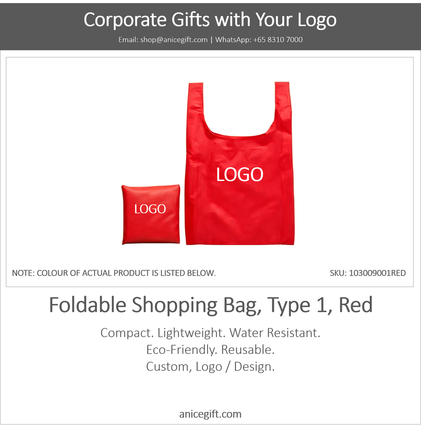 Foldable Shopping Bag, Type 1, Red