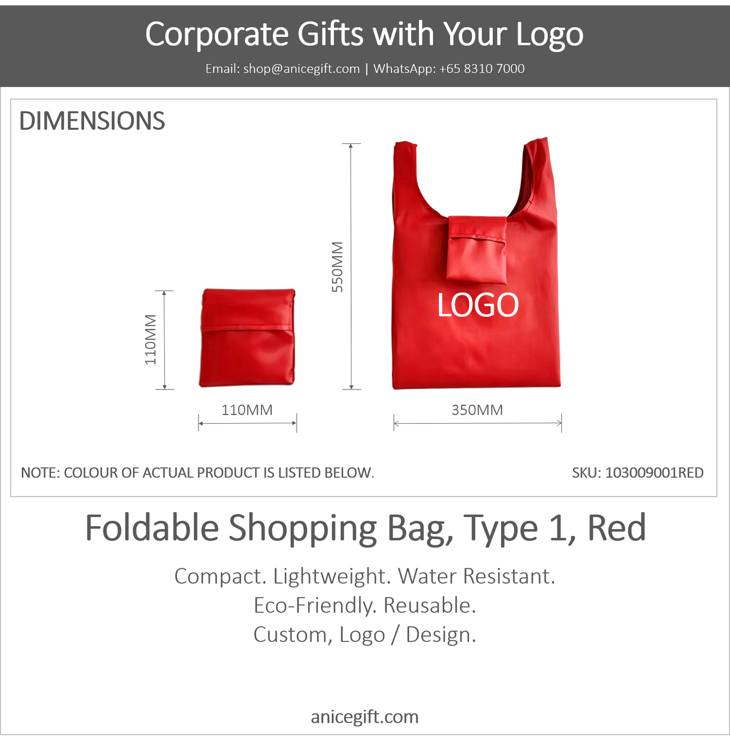 Foldable Shopping Bag, Type 1, Red