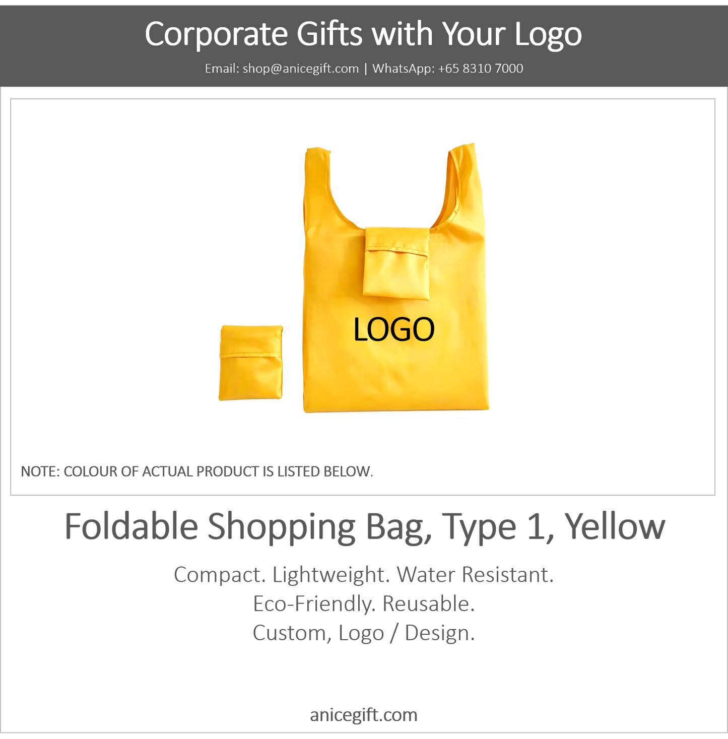 Foldable Shopping Bag, Type 1, Yellow