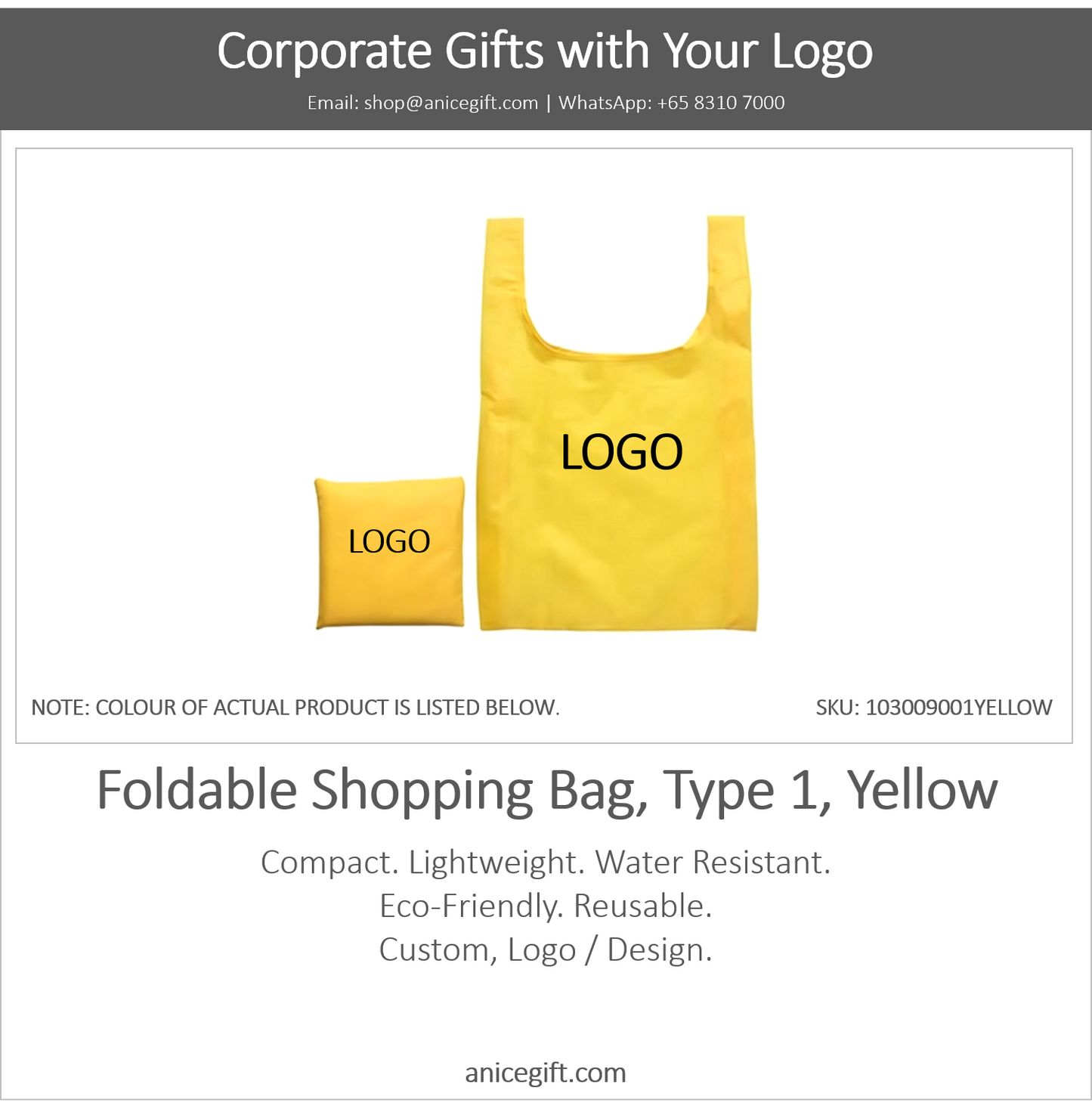 Foldable Shopping Bag, Type 1, Yellow