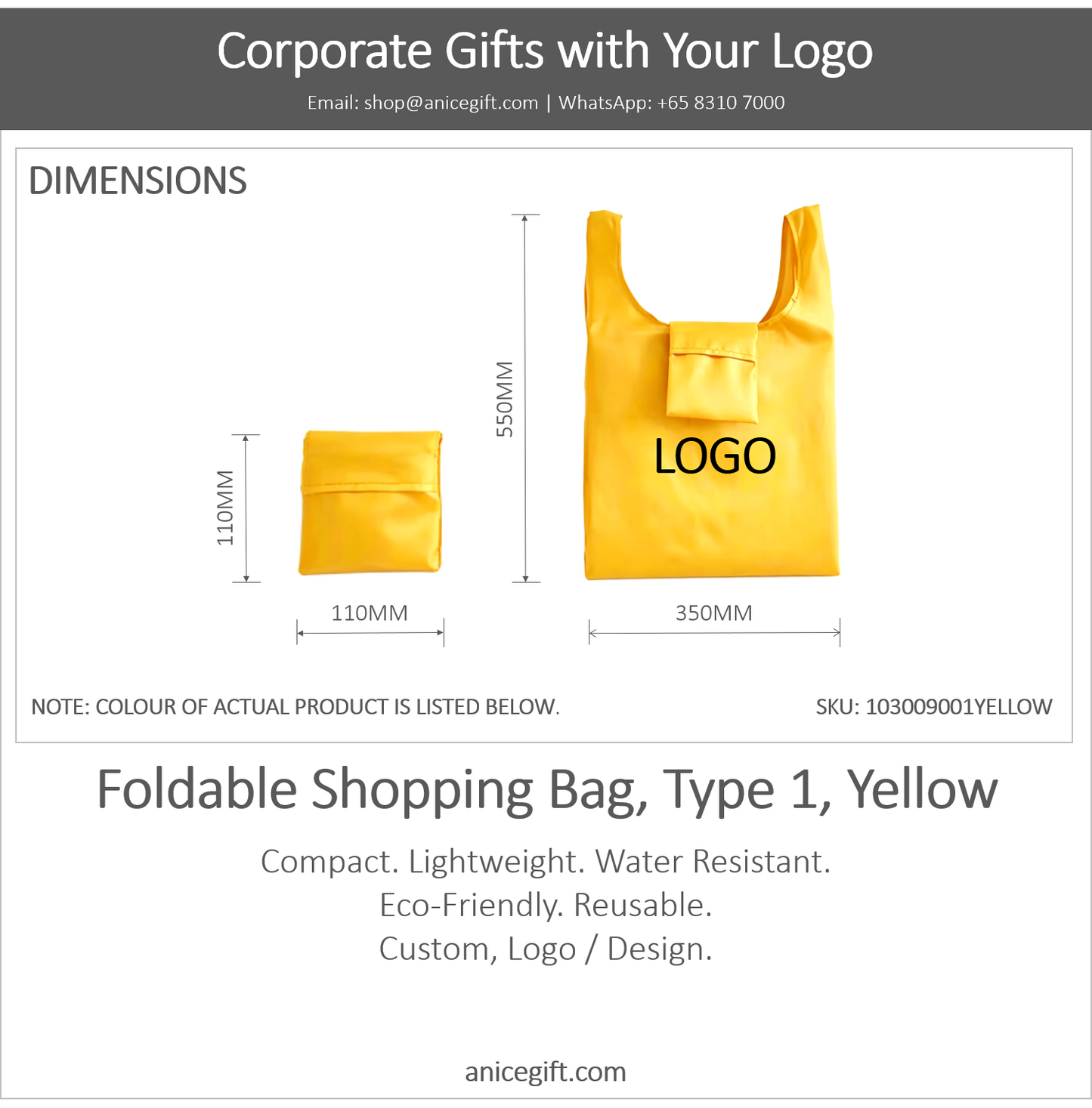Foldable Shopping Bag, Type 1, Yellow