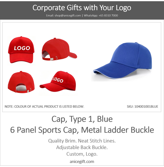 Cap, Type 1, Blue | 6 Panel Sports Cap, Metal Ladder Buckle