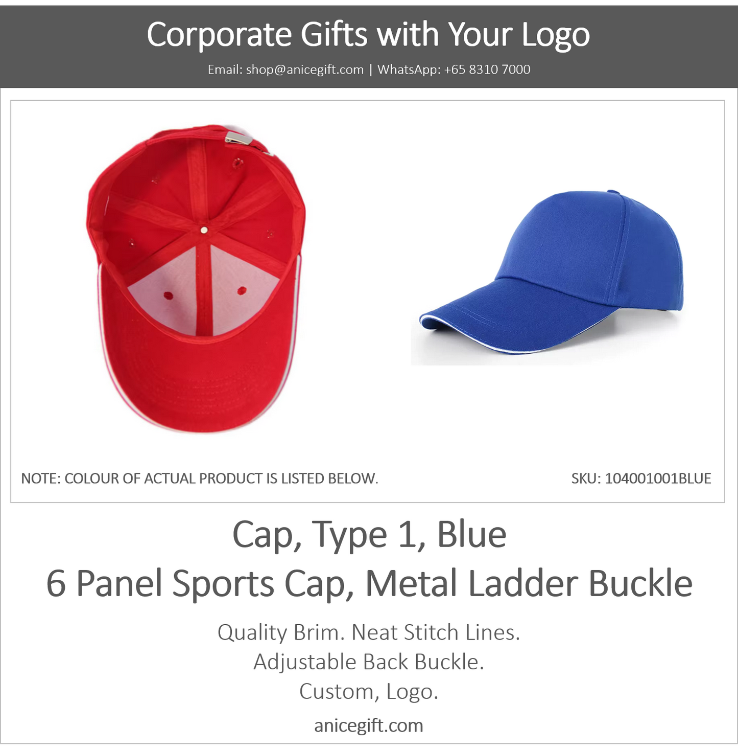 Cap, Type 1, Blue | 6 Panel Sports Cap, Metal Ladder Buckle