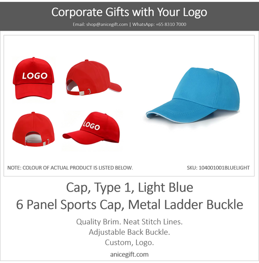 Cap, Type 1, Light Blue | 6 Panel Sports Cap, Metal Ladder Buckle