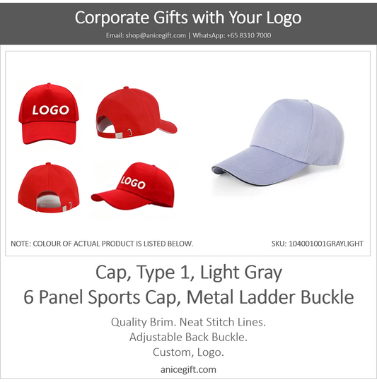 Cap, Type 1, Light Gray | 6 Panel Sports Cap, Metal Ladder Buckle