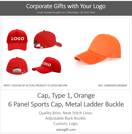 Cap, Type 1, Orange | 6 Panel Sports Cap, Metal Ladder Buckle