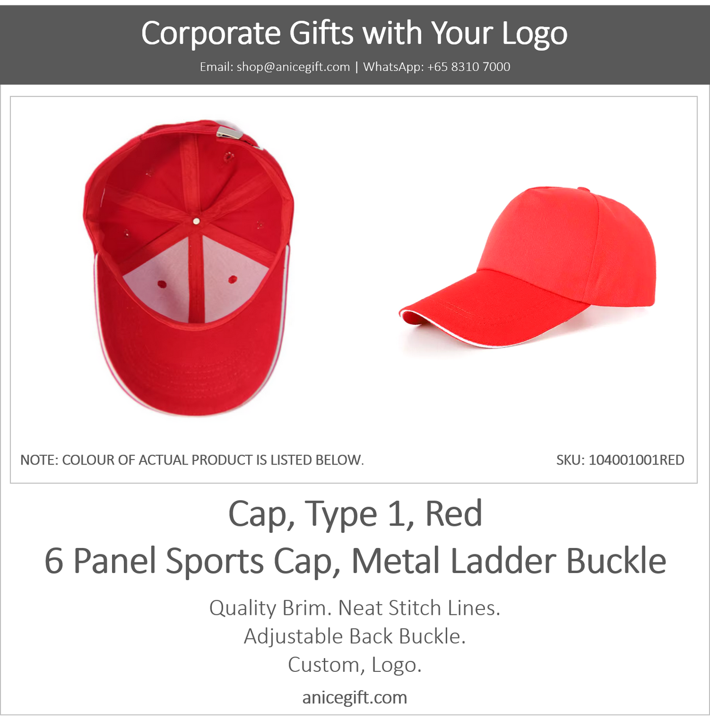 Cap, Type 1, Red | 6 Panel Sports Cap, Metal Ladder Buckle
