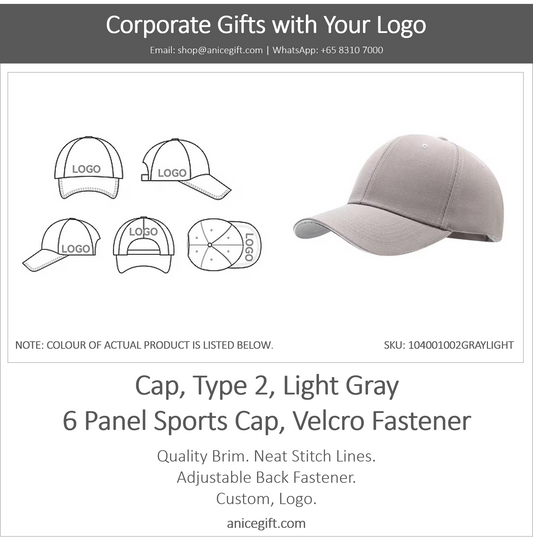 Cap, Type 2, Light Gray | 6 Panel Sports Cap, Velcro Fastener