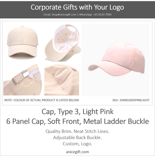 Cap, Type 3, Light Pink | 6 Panel Sports Cap, Soft Front, Metal Ladder Buckle