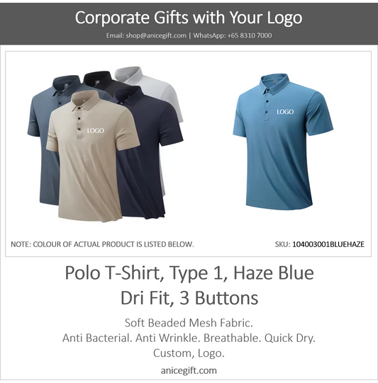 Polo T-Shirt, Type 1, Haze Blue | Dri Fit, 3 Buttons