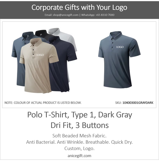 Polo T-Shirt, Type 1, Dark Gray | Dri Fit, 3 Buttons