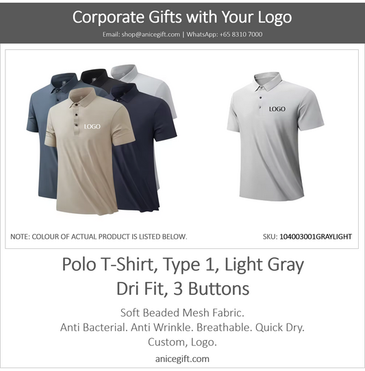 Polo T-Shirt, Type 1, Light Gray | Dri Fit, 3 Buttons