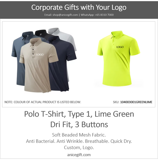 Polo T-Shirt, Type 1, Lime Green | Dri Fit, 3 Buttons