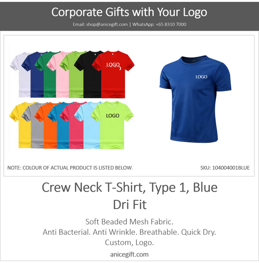 Crew Neck T-Shirt, Type 1, Blue | Dri Fit