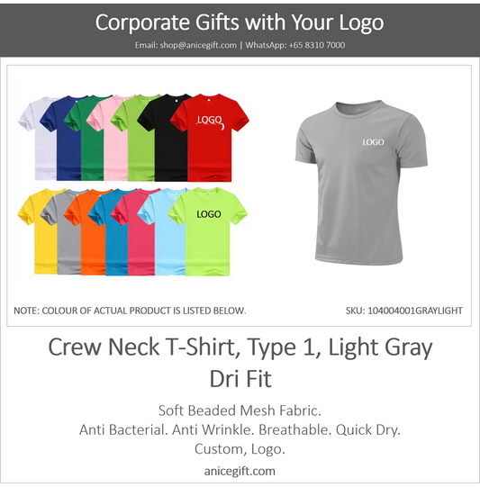 Crew Neck T-Shirt, Type 1, Light Gray | Dri Fit
