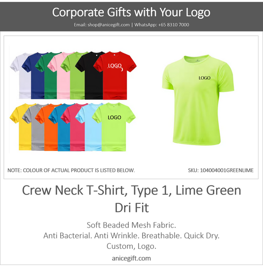 Crew Neck T-Shirt, Type 1, Lime Green | Dri Fit
