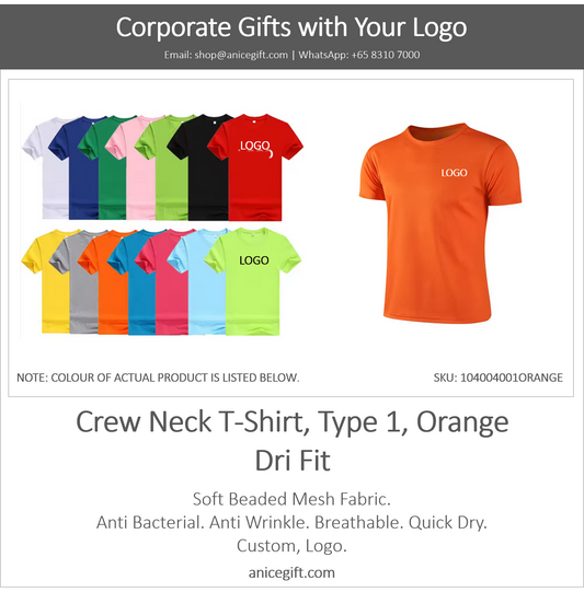 Crew Neck T-Shirt, Type 1, Orange | Dri Fit
