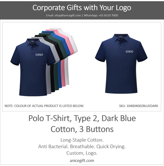 Polo T-Shirt, Type 2, Dark Blue | Cotton, 3 Buttons