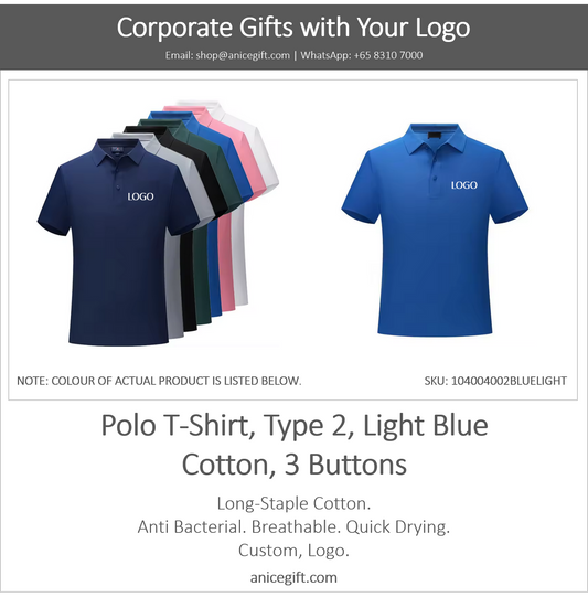 Polo T-Shirt, Type 2, Light Blue | Cotton, 3 Buttons