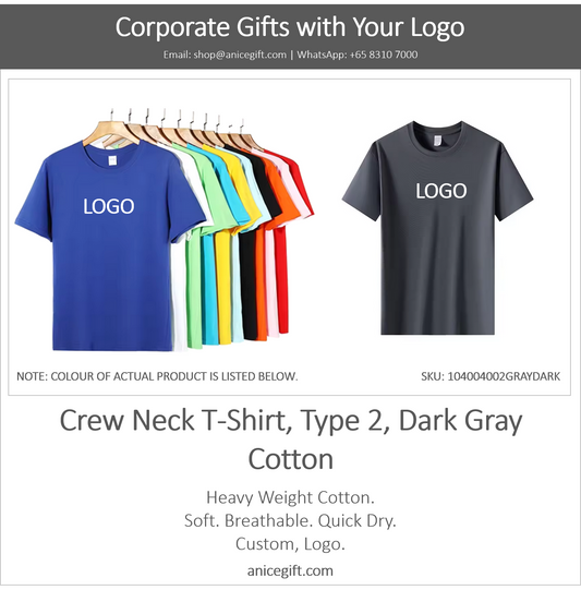 Crew Neck T-Shirt, Type 2, Dark Gray | Cotton
