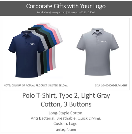 Polo T-Shirt, Type 2, Light Gray | Cotton, 3 Buttons