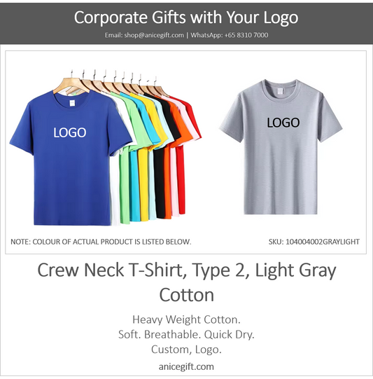 Crew Neck T-Shirt, Type 2, Light Gray | Cotton