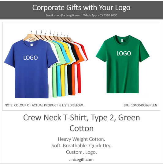 Crew Neck T-Shirt, Type 2, Green | Cotton
