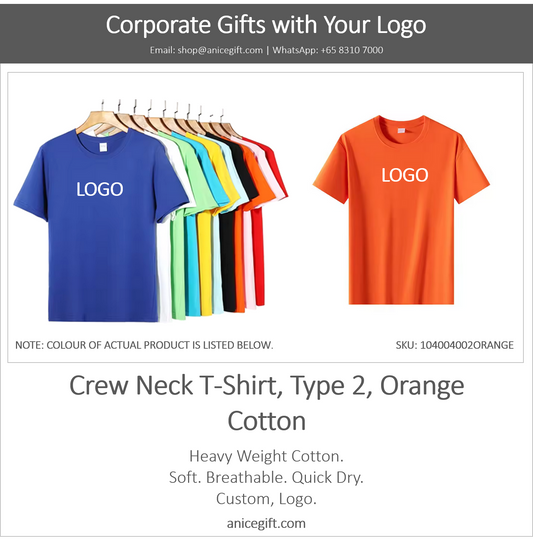 Crew Neck T-Shirt, Type 2, Orange | Cotton