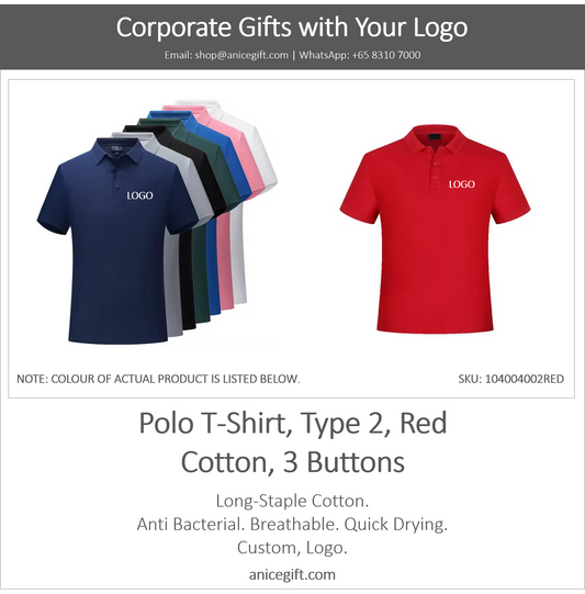 Polo T-Shirt, Type 2, Red | Cotton, 3 Buttons