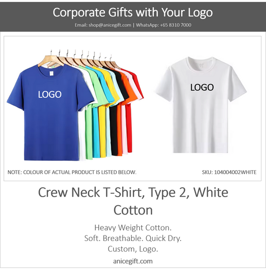 Crew Neck T-Shirt, Type 2, White | Cotton