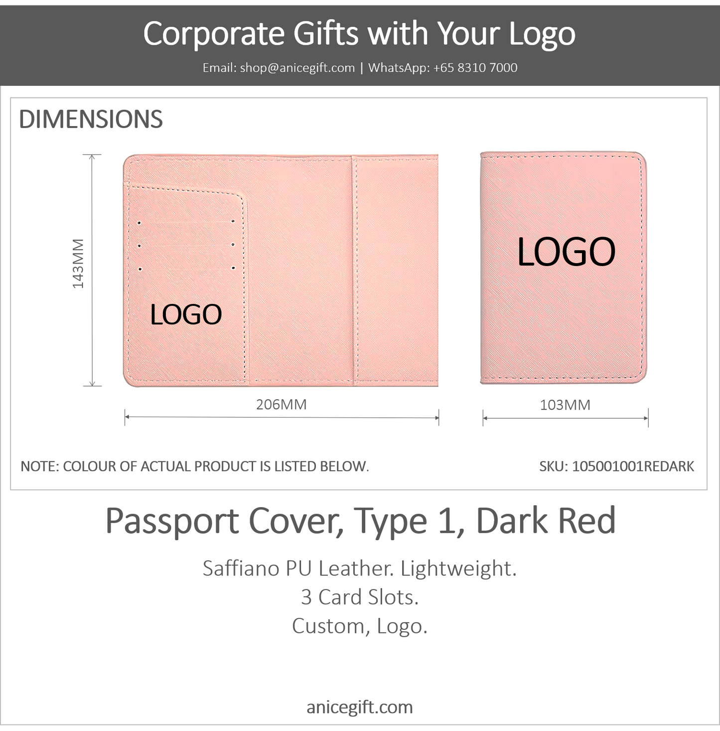 Passport Cover, Type 1, Dark Red