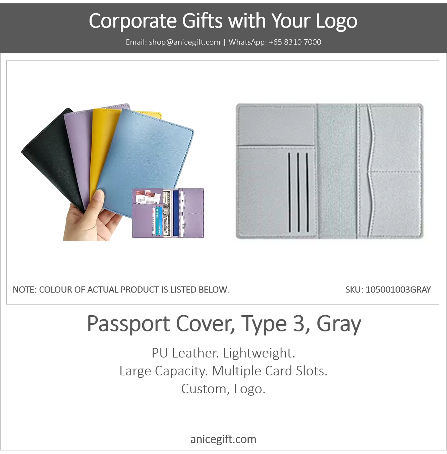 Passport Cover, Type 3, Gray