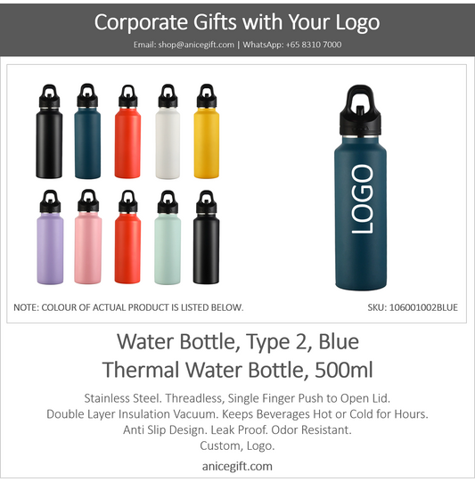 Water Bottle, Type 2, Blue | Thermal Water Bottle, 500ml