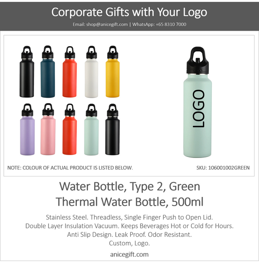 Water Bottle, Type 2, Green | Thermal Water Bottle, 500ml