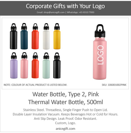 Water Bottle, Type 2, Pink | Thermal Water Bottle, 500ml