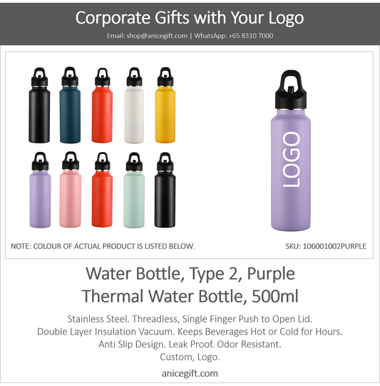 Water Bottle, Type 2, Purple | Thermal Water Bottle, 500ml