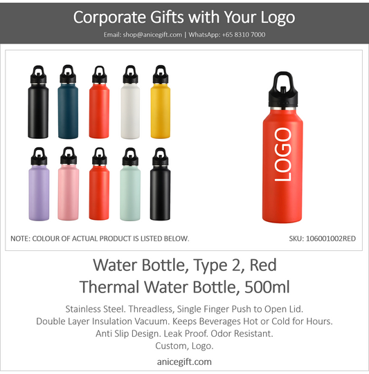 Water Bottle, Type 2, Red | Thermal Water Bottle, 500ml