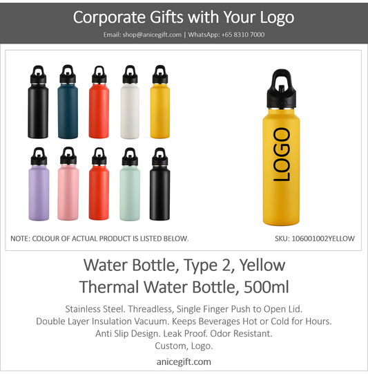 Water Bottle, Type 2, Yellow | Thermal Water Bottle, 500ml
