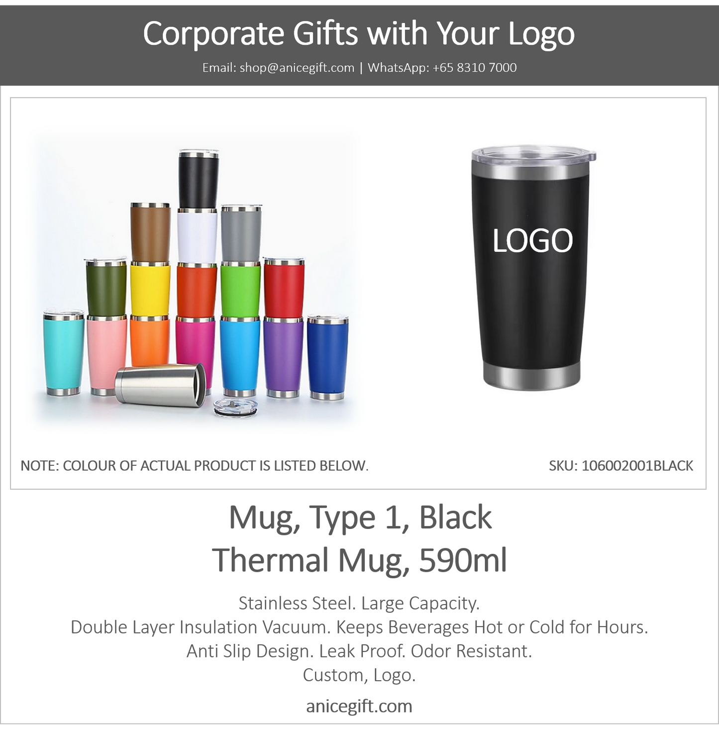 Mug, Type 1, Black | Thermal Mug, 590ml
