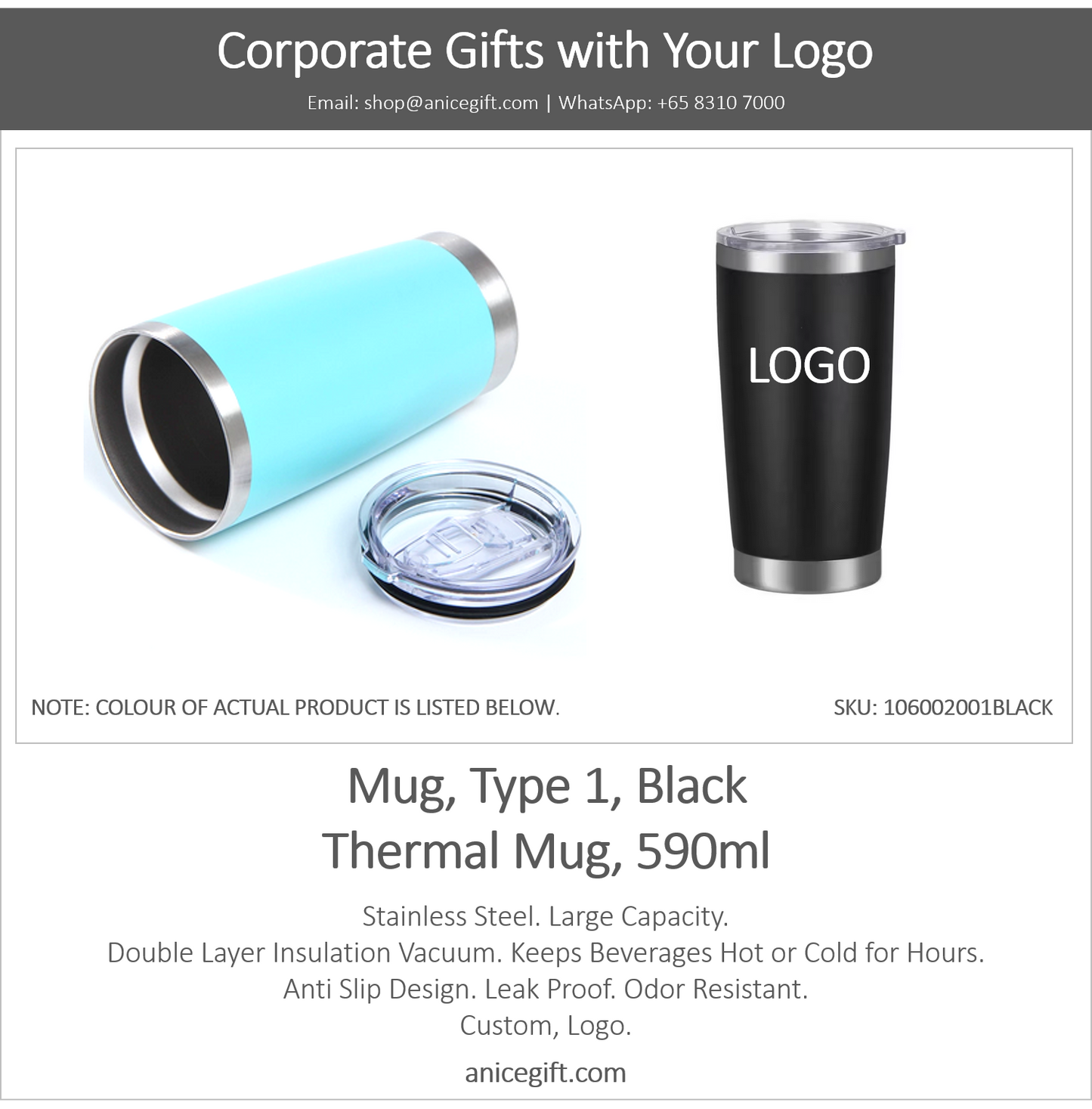 Mug, Type 1, Black | Thermal Mug, 590ml