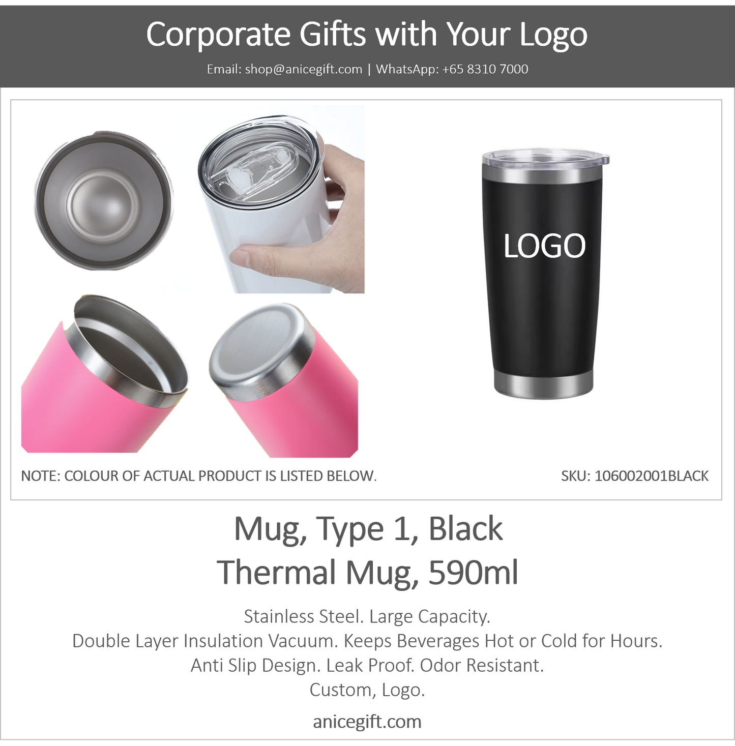Mug, Type 1, Black | Thermal Mug, 590ml