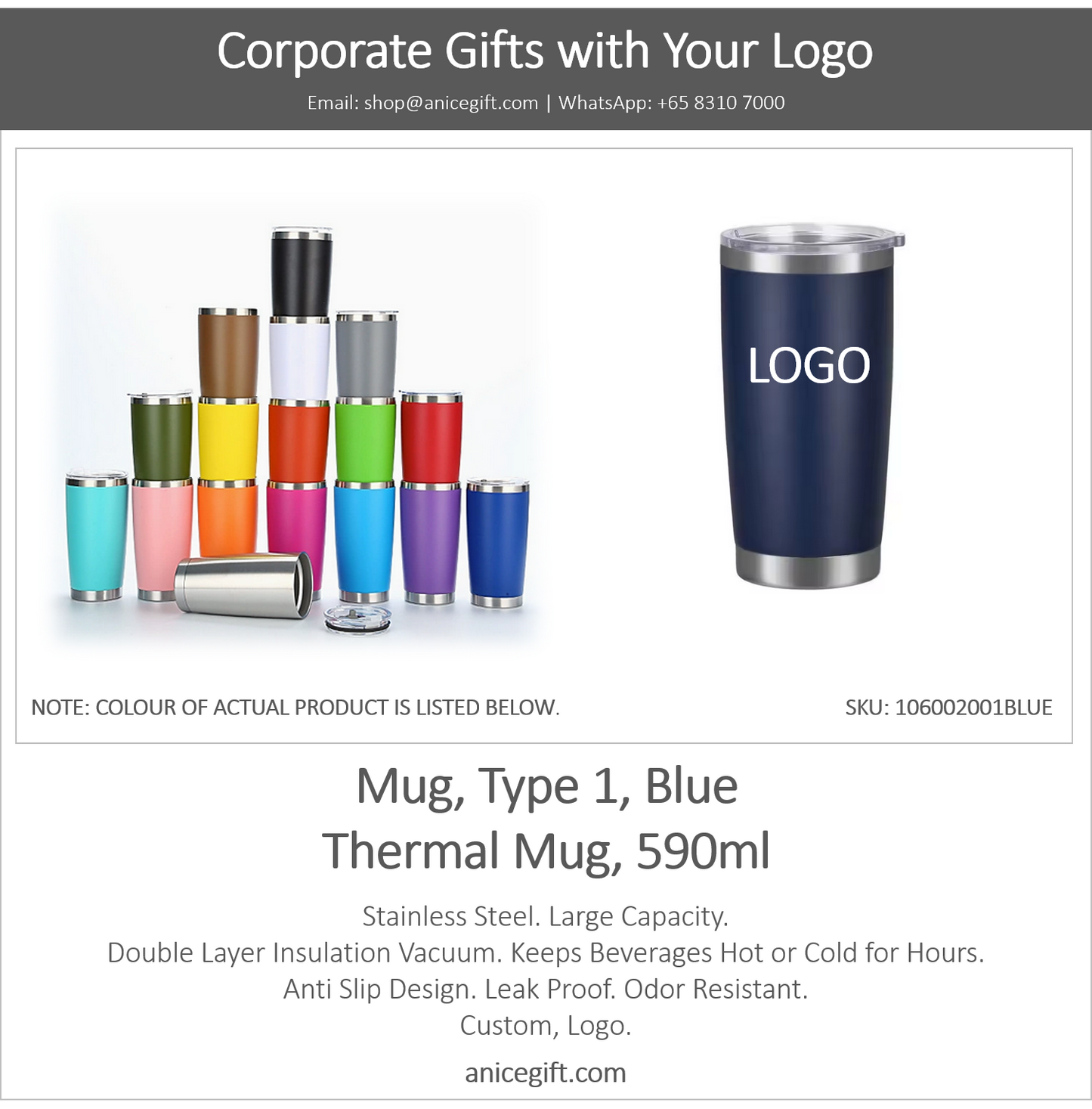 Mug, Type 1, Blue | Thermal Mug, 590ml
