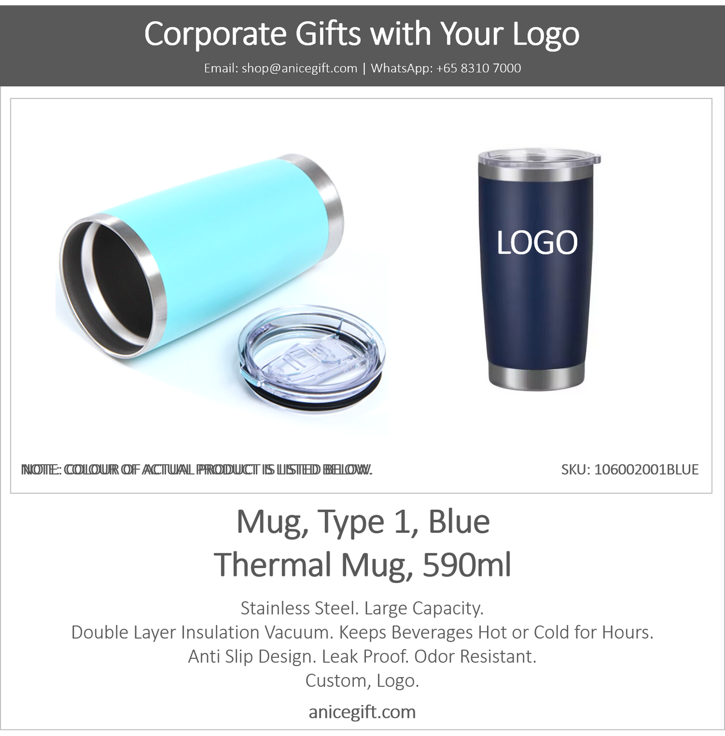 Mug, Type 1, Blue | Thermal Mug, 590ml