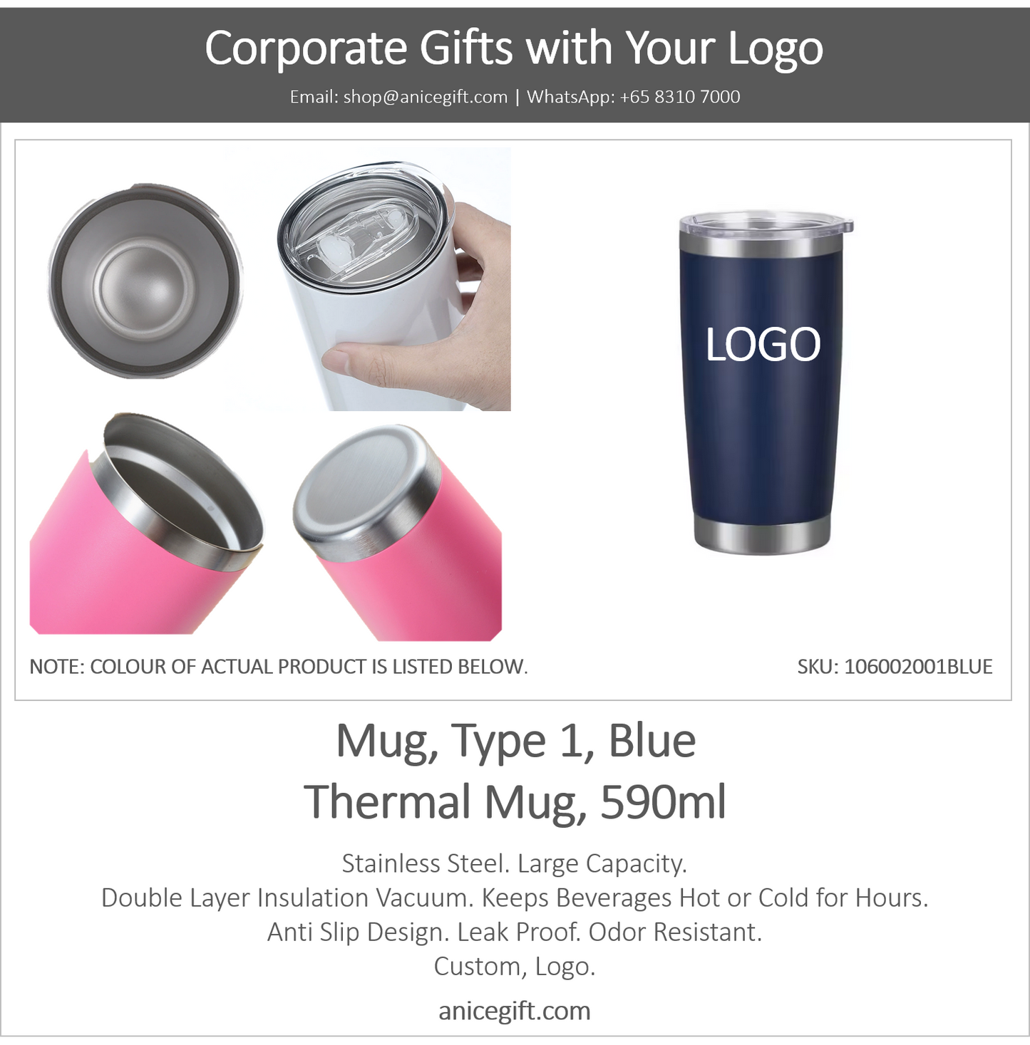 Mug, Type 1, Blue | Thermal Mug, 590ml