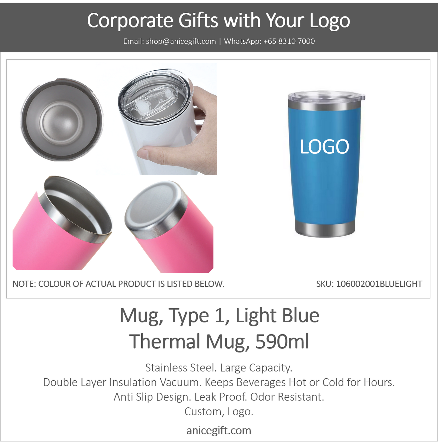 Mug, Type 1, Light Blue | Thermal Mug, 590ml