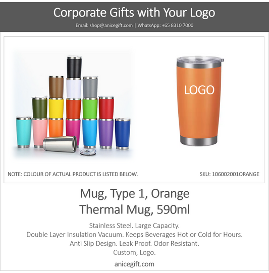 Mug, Type 1, Orange | Thermal Mug, 590ml