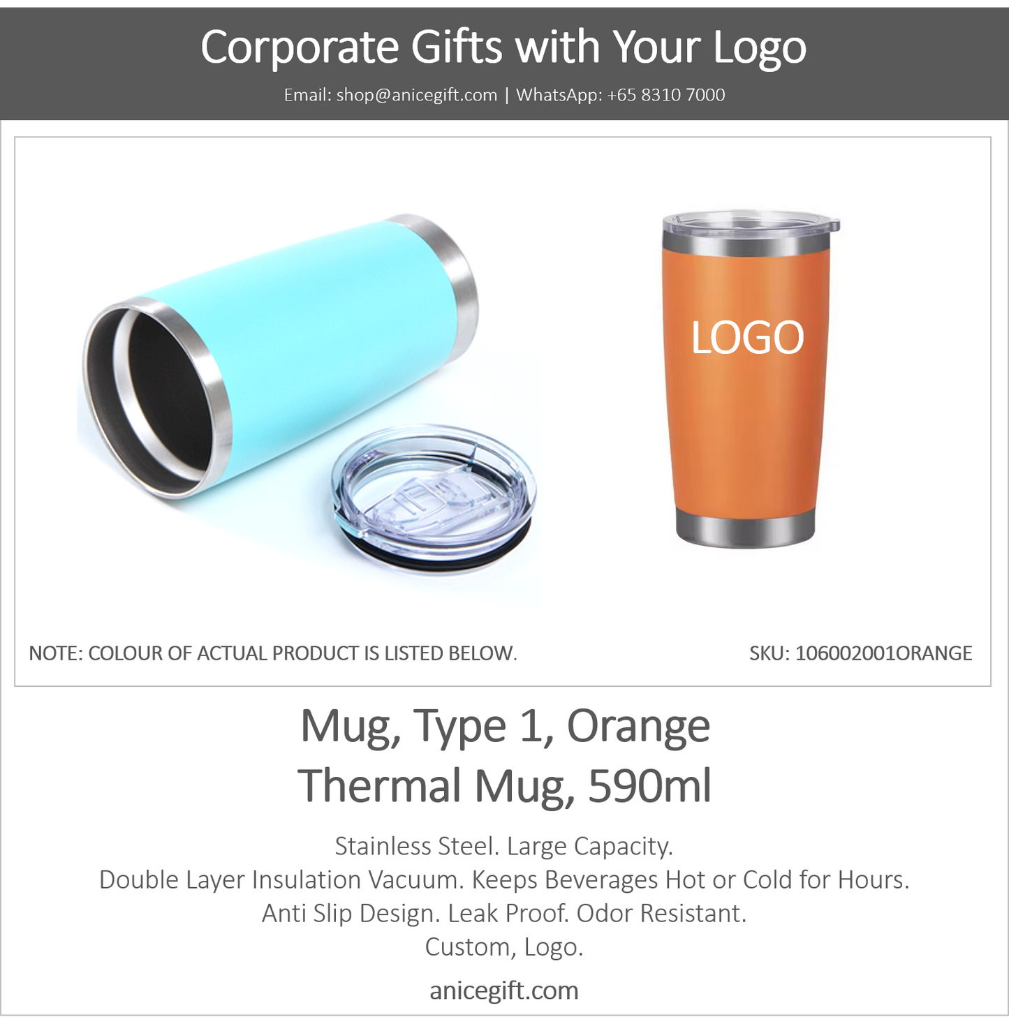Mug, Type 1, Orange | Thermal Mug, 590ml