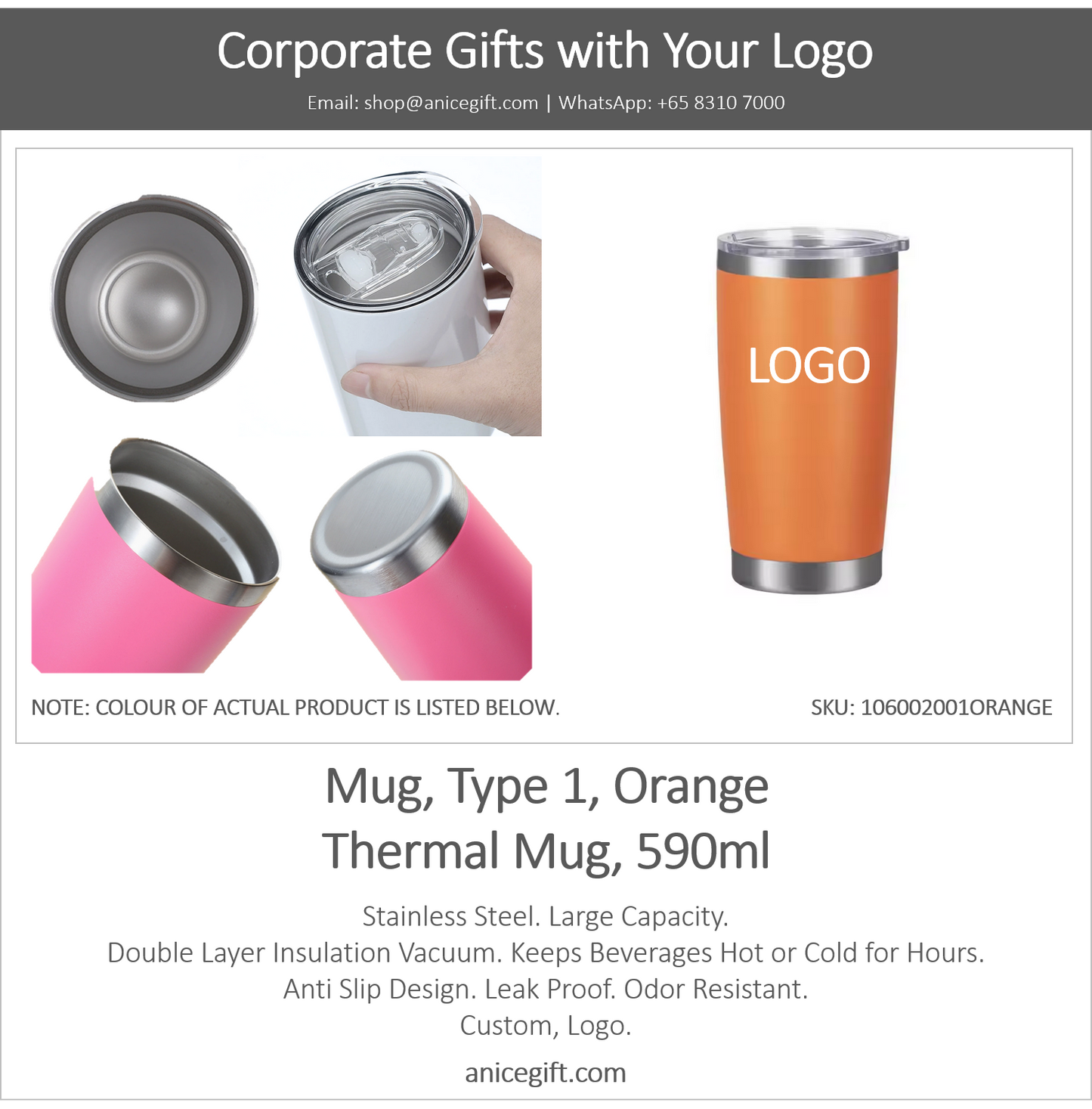 Mug, Type 1, Orange | Thermal Mug, 590ml