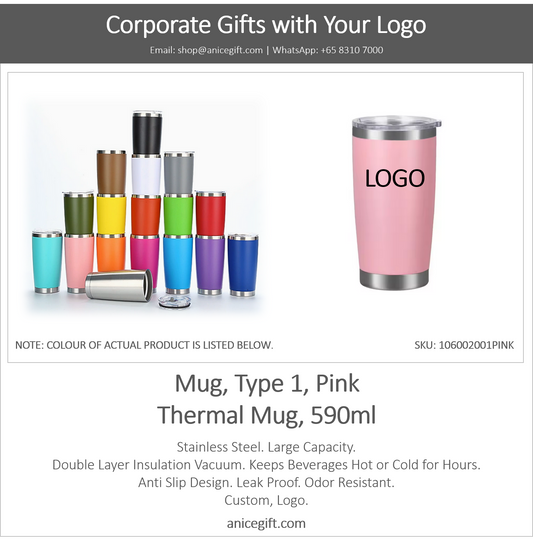 Mug, Type 1, Pink | Thermal Mug, 590ml