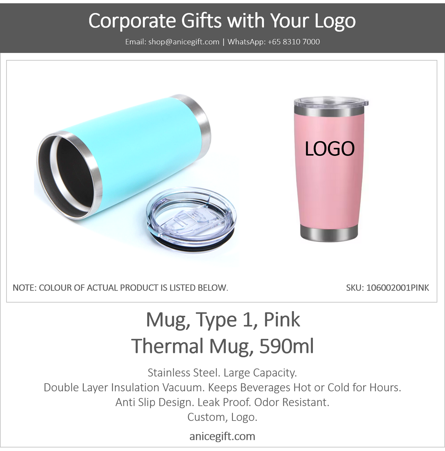 Mug, Type 1, Pink | Thermal Mug, 590ml